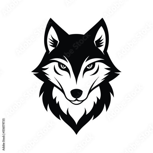 Ink Drawn Wolf Head in Black and White