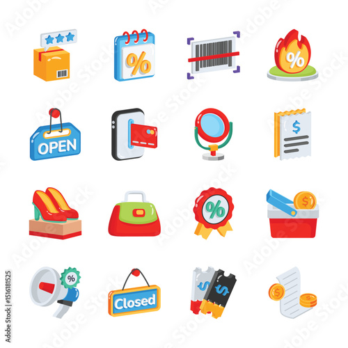 Get this latest pack showing sale and promotion 2d style icons