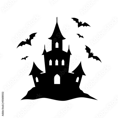 Spooky Haunted Castle with Bats Flying Explore Mysterious Halloween Night Decor