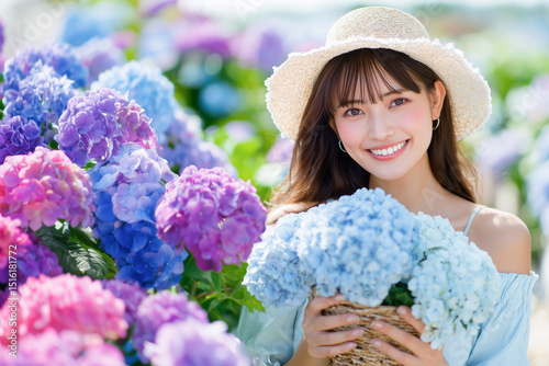 紫陽花と女性