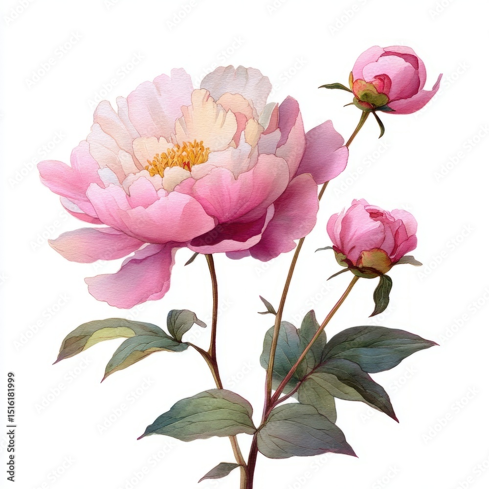 Fototapeta premium Pink peonies flower peony illustration botanical.
