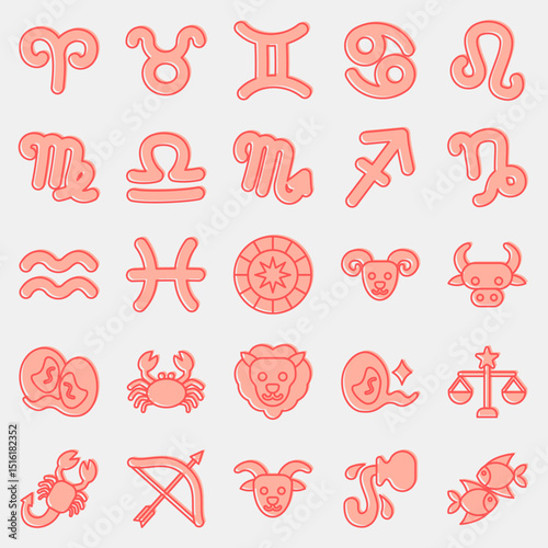 Icon set of zodiac horoscope. Zodiac horoscope elements. Icon in two tone style.