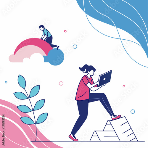 Minimal abstract background with soft gradients in blue and pink, modern fluid shapes, suitable for tech 