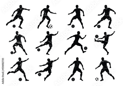 a set of soccer players silhouettes | Black and white Football Players isolated on a white background