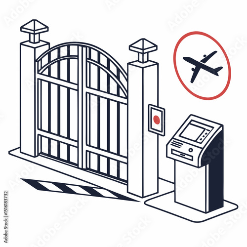 Two suitcases on luggage carousel at airport with airplane above  