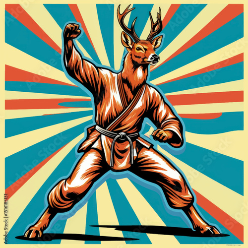 Abstract vector illustration of a fantasy sport 
karate deer art