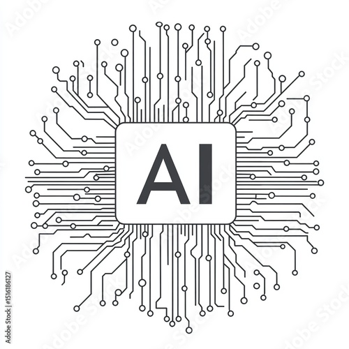 Computational intelligence pictogram: abstract robotic cognition symbol with neural network motifs photo