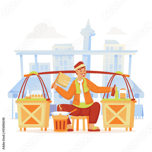 Traditional street food in Jakarta called kerak telor vector illustration