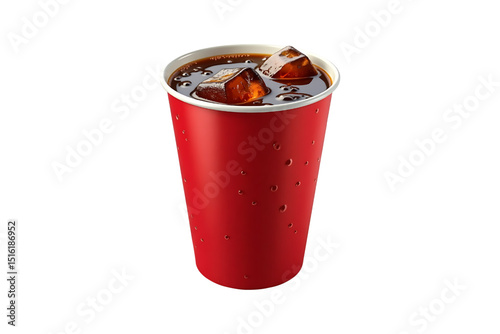 Glass and can of cola with ice and fresh fruits on white background