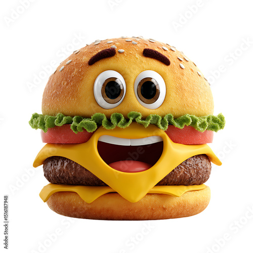 Cartoon Burger with Googly Eyes Transparent PNG Background Isolated Food Illustration