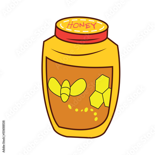 Honey jar with cover. Isolated honey icon. Fresh sweet honey in glass jar. 