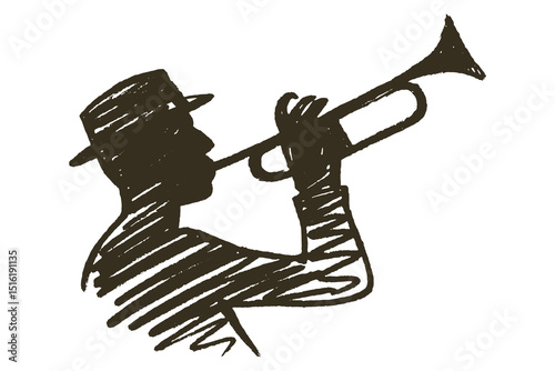 trumpet player silhouette brush sketch vector illustration

