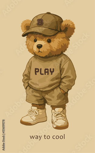 Teddy Bear Vector Illustration: Cute Cartoon Character in Outfit.