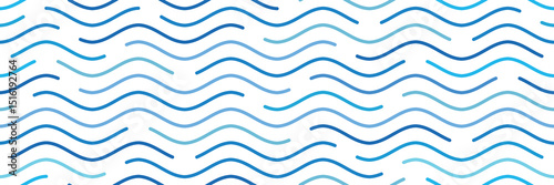 Wavy lines, sea waves stylization, seamless pattern, vector design