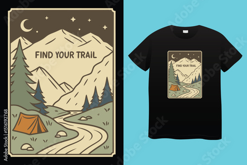 Camping T-Shirt Design – Outdoor Adventure, Nature Lover, and Wilderness Exploration Graphic.