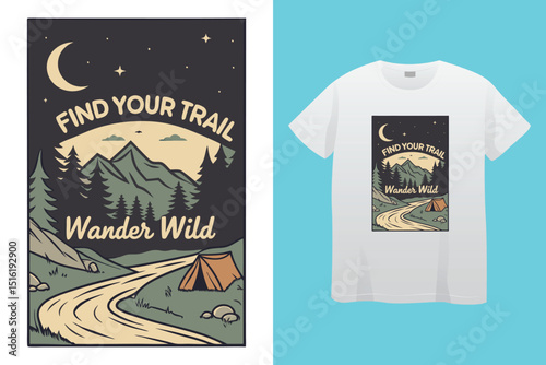 Camping T-Shirt Design – Outdoor Adventure, Nature Lover, and Wilderness Exploration Graphic.