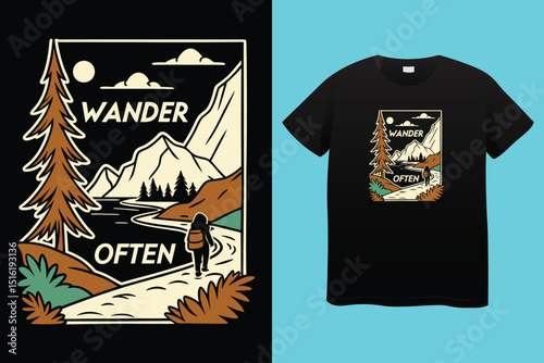 Camping T-Shirt Design – Outdoor Adventure, Nature Lover, and Wilderness Exploration Graphic.