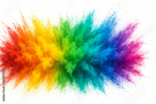 colorful rainbow Holi paint color powder explosion isolated white wide panorama background