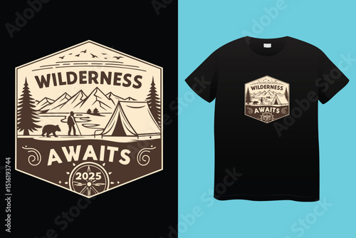 Camping T-Shirt Design – Outdoor Adventure, Nature Lover, and Wilderness Exploration Graphic.