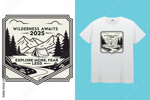 Camping T-Shirt Design – Outdoor Adventure, Nature Lover, and Wilderness Exploration Graphic.