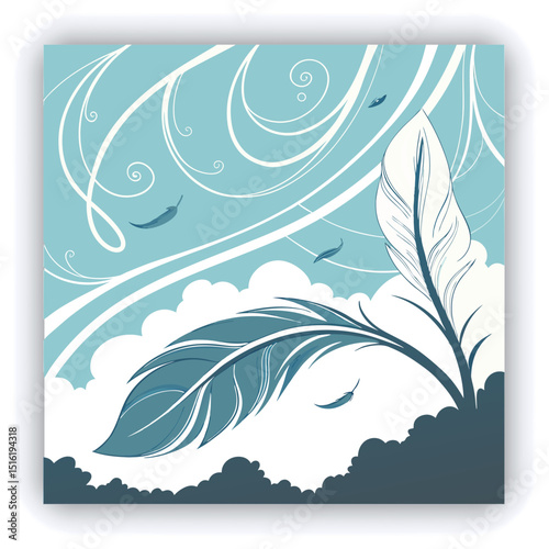 A wide shot of a vibrant, light blue sky filled with wispy, feathery clouds.  The clouds are various shades of white and light blue, with delicate, flowing lines and patterns.  The clouds appear to be