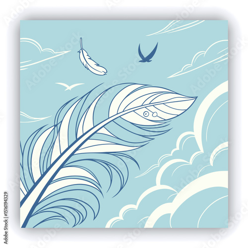 A wide shot of a vibrant, light blue sky filled with wispy, feathery clouds.  The clouds are various shades of white and light blue, with delicate, flowing lines and patterns.  The clouds appear to be
