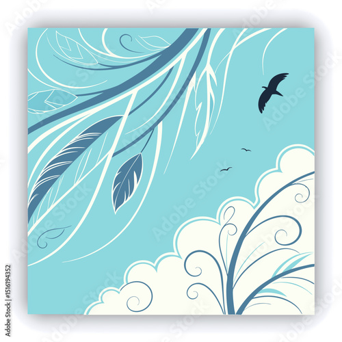 A wide shot of a vibrant, light blue sky filled with wispy, feathery clouds.  The clouds are various shades of white and light blue, with delicate, flowing lines and patterns.  The clouds appear to be
