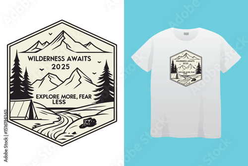 Camping T-Shirt Design – Outdoor Adventure, Nature Lover, and Wilderness Exploration Graphic.