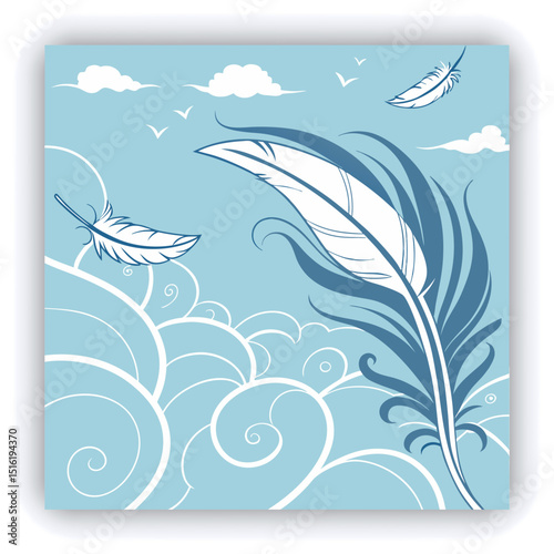 A wide shot of a vibrant, light blue sky filled with wispy, feathery clouds.  The clouds are various shades of white and light blue, with delicate, flowing lines and patterns.  The clouds appear to be