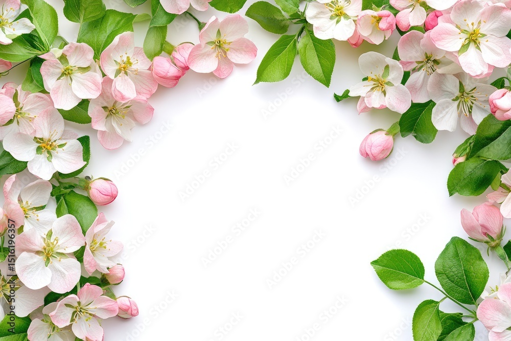 Obraz premium Delicate spring blossoms frame a white background