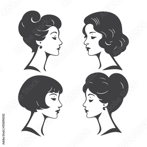 Elegant Woman Profile Line Art vector Illustration 
