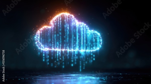 Digital Cloud of Innovation: An illuminating digital cloud, rendered in luminous detail, floats against a dark backdrop.
