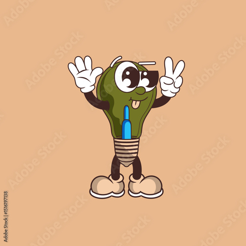 Retro character design of cute light bulbs