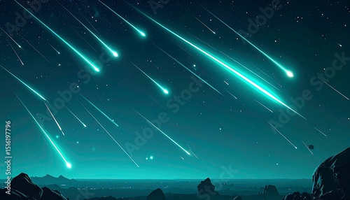 Teal Meteor Shower Night Sky.