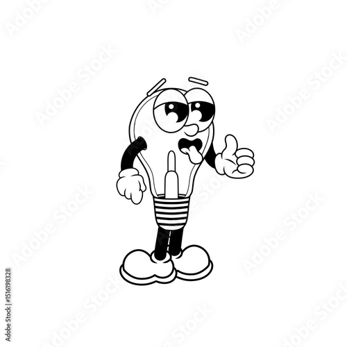 Retro character design from tired light bulbs outline