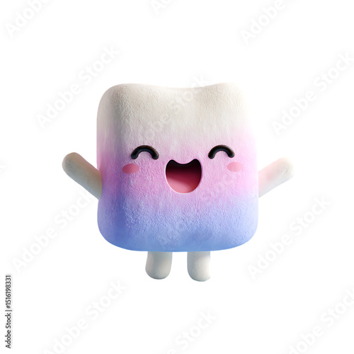 Happy Square Character with Gradient Texture Standing Isolated on a Transparent Background