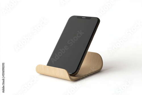 Elegant Wooden Phone Stand showcasing Smartphone on White Background for Modern Desk Organization