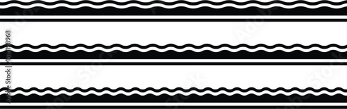 Scalloped edge seamless set. borders and dividers. Simple scalloped border. Repeat cute vintage frill ornament. Texture ribbons. Vector illustration isolated on white background