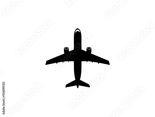 airplane isolated on white background , A top view of a black airplane with two engines on a white background design