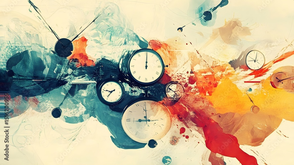 custom made wallpaper toronto digitalAbstract design with clocks and paint splashes.