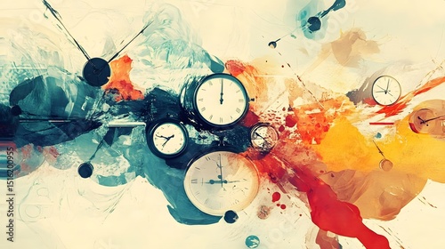 Wallpaper Mural Abstract design with clocks and paint splashes. Torontodigital.ca