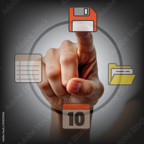hand pushing a button on the touch screen interface