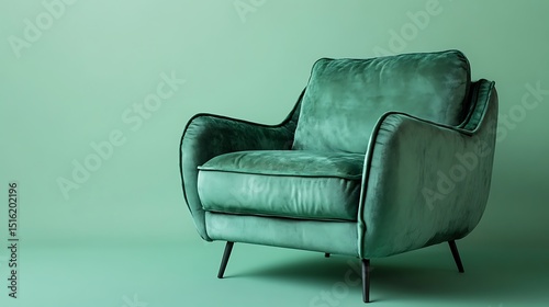 Cozy Velvet Armchair on Pastel Green Background with Space for Custom Branding