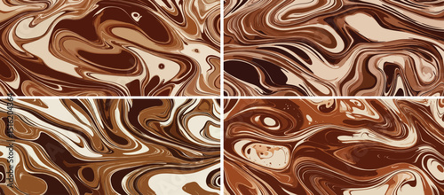 Chocolate Marble Vector Illustration Set, Swirl Abstract Background.