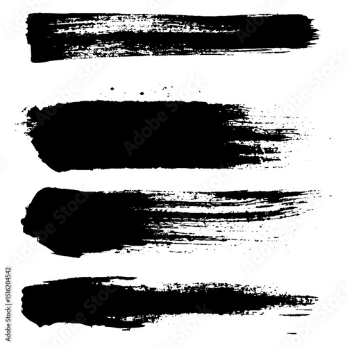 Collection of vector paint bold brush strokes, hand drawn thick grunge lines and rectangle shapes. Sketchy bold horizontal lines. Black ink brush strokes and banners. 