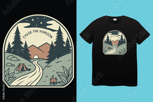 Camping T-Shirt Design – Outdoor Adventure, Nature Exploration, and Wilderness Graphic Tee.