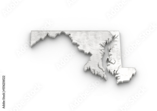 3D Map of Maryland State on isolated transparent png