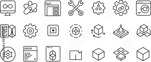 20 Essential Vector Icons for Software Development, Engineering, and Digital Innovation - Perfect for Web, App UI, Coding, and Tech Projects flat vector illustration