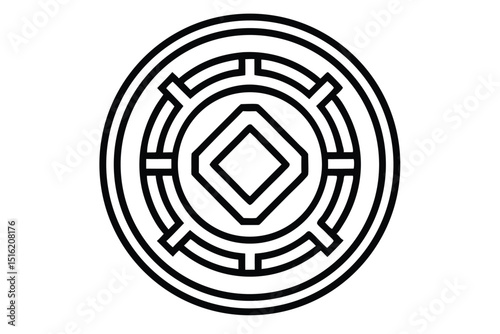 A vector illustration of a black and white fingerprint forms a complex labyrinth, symbolizing a security puzzle