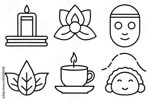 Spa health and relaxation with a set of candles, flowers, and wellness icons